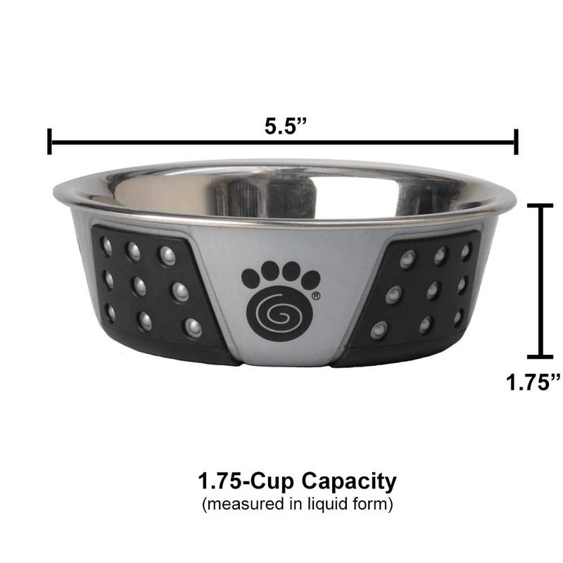 PetRageous 13097 Fiji Stainless Steel Non-Slip Dishwasher-Safe Dog Bowl 1.75-Cup Capacity 5.5-inch Diameter 1.75-inch Tall for Small and Medium Size Dogs and Cats, Light Grey and Black - Image 3